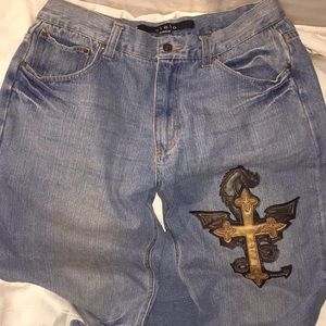 Cielo Men’s Biker Jeans leather cross 38 X 34